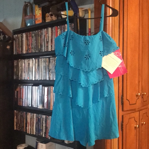 New With Tags $93 Fit 4 U Laser-Cut V-Tiered Bandeau Romper Turquoise Blue - Picture 2 of 4